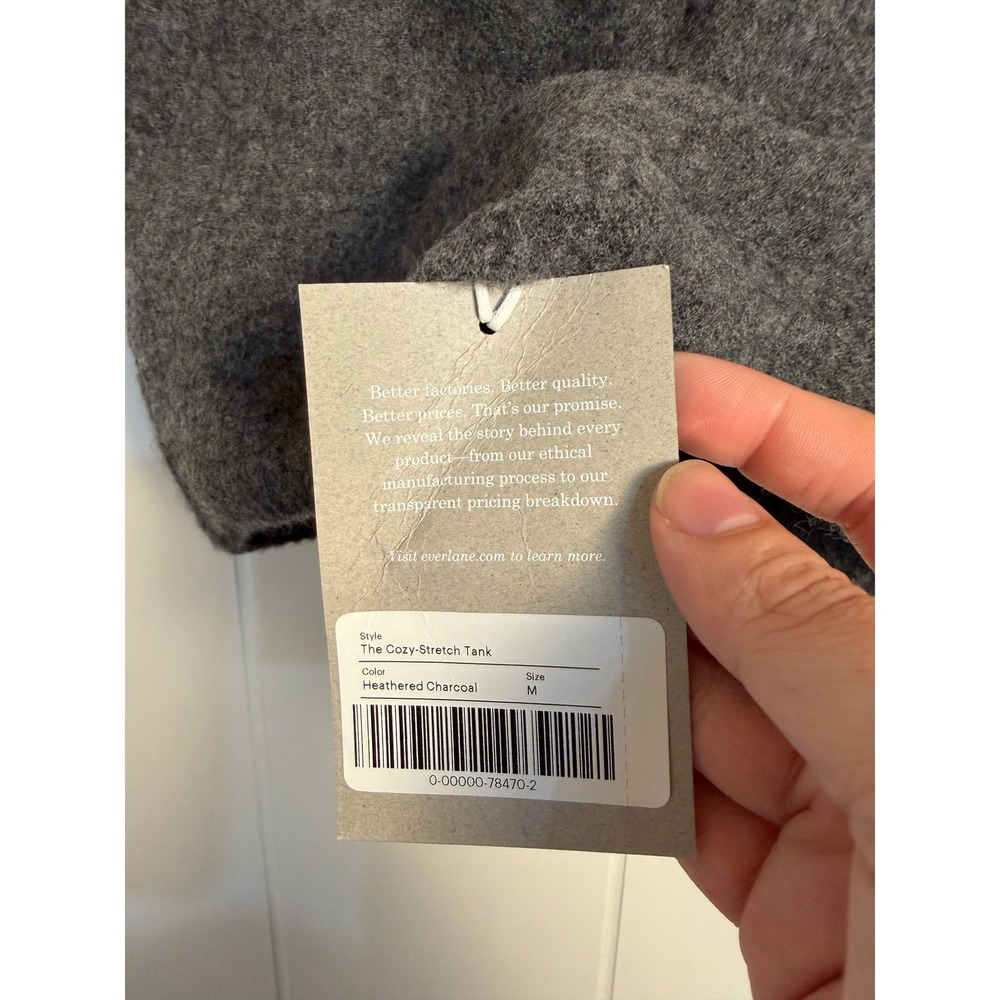 Everlane The Cozy-Stretch Tank M Heathered Charcoal Wool Yak Knit Crop Top - Picture 6 of 6